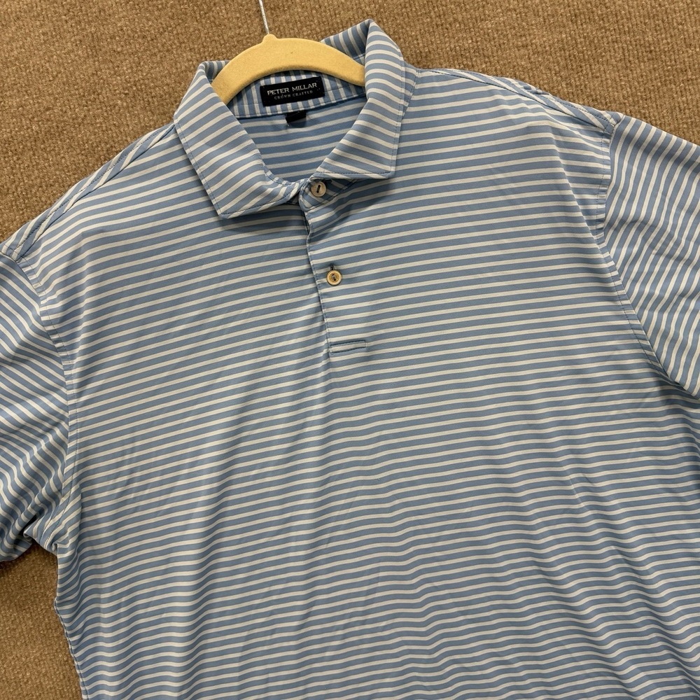 Peter Millar Crown Crafted Blue Striped Golf Polo Men's Size Large